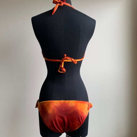 Billabong BLUE CRUSH era Vintage bikini tie dye reversible orange & solid yellow - Picture 5 of 9